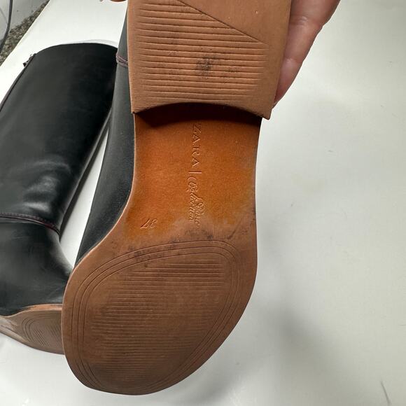 Zara Black Leather Knee High Riding Boots - Picture 2 of 6